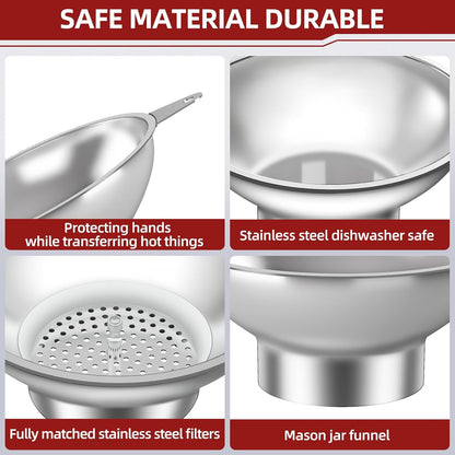 Serinar 2-Piece Stainless Steel Kitchen Funnel Set with 1-Inch and 0.5-Inch Ports for Transferring and Filling Liquids, Coffee Beans, Spice Blends, and Powders Easy to Clean!
