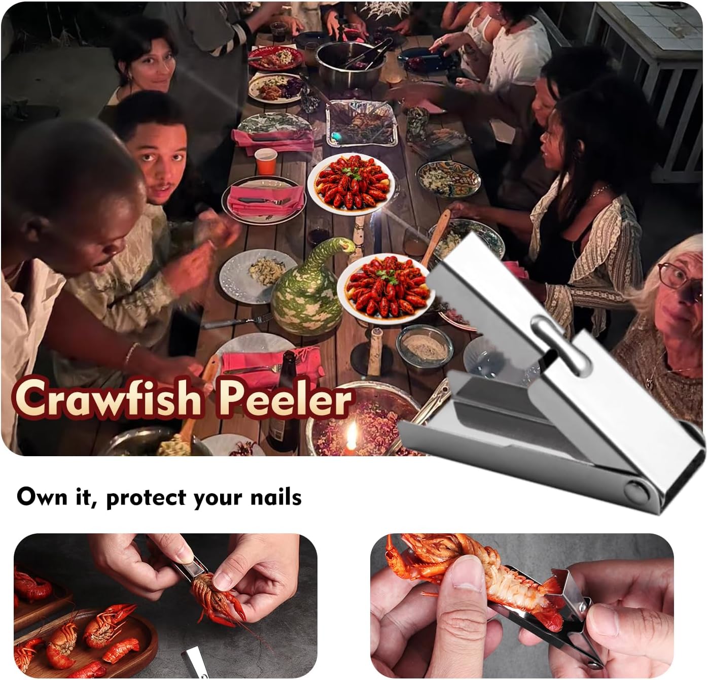 2025 New Stainless Steel Crawfish Peeler Tool，Crawfish Quick Peeler，Efficient Easily Peeling Shrimp Tails，Clean Convenient and Smart Seafood Sheller Tool for Families and Restaurants