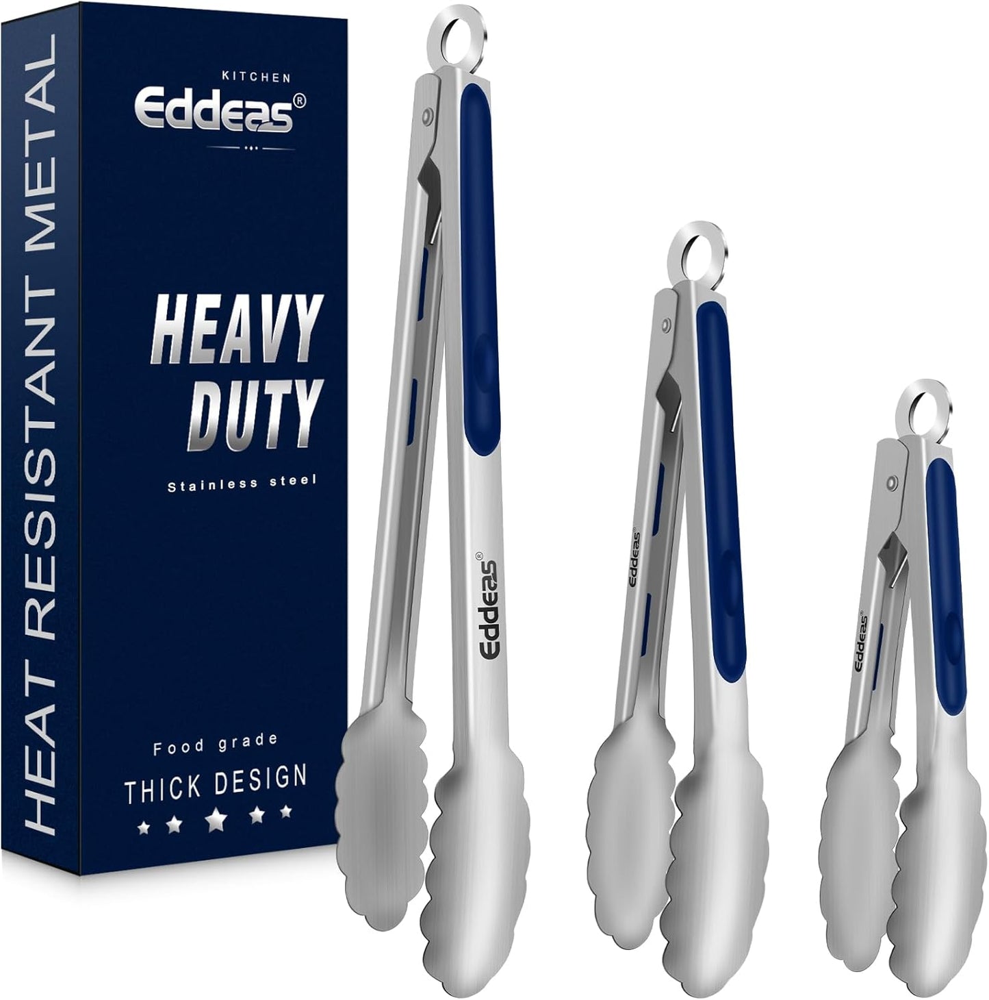 Tongs For Cooking - Heat Resistant 600 Degrees Stainless Steel Kitchen Tong,Heavy Duty Metal Locking Tongs - Perfect for Food,Salad and BBQ set of 3 (7",9" and 12") Dishwasher