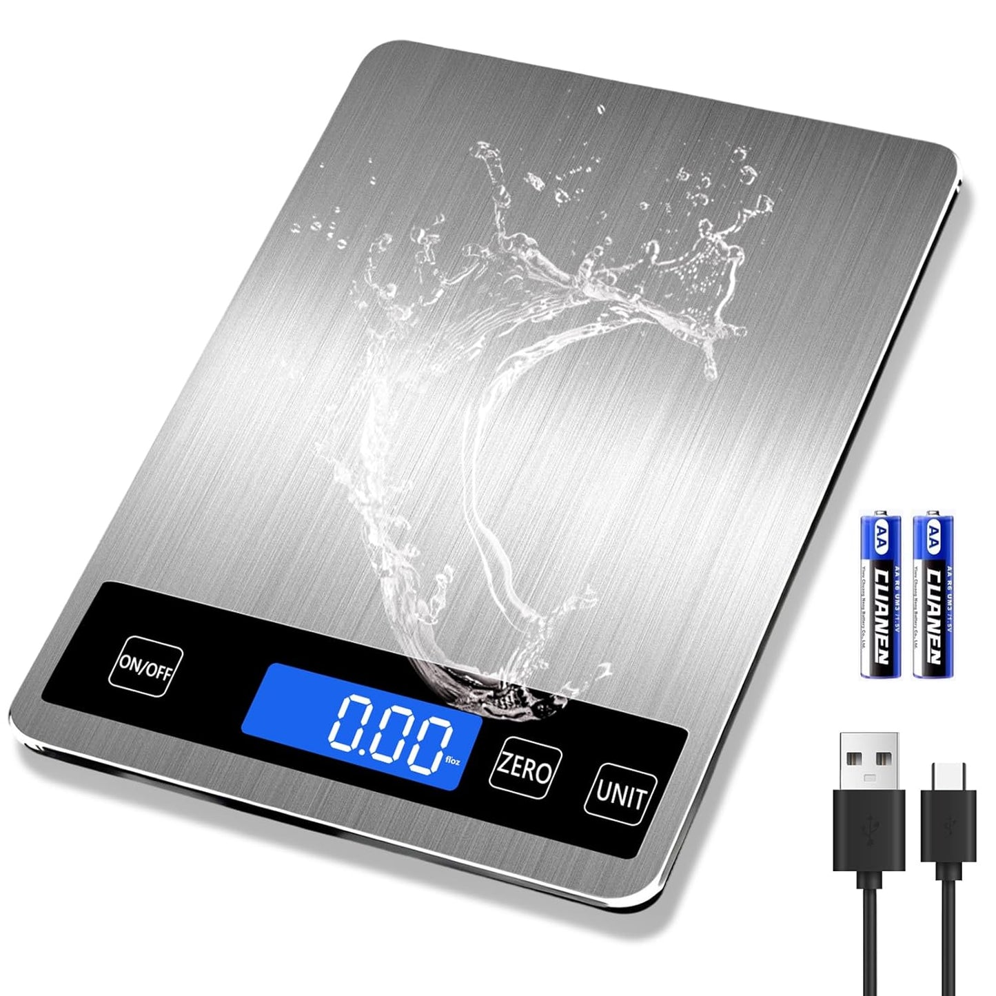 Food Kitchen Scale, Digital Food Scale 33lb Digital Kitchen Scale Precisely Measures Grams and Ounces for Meal Prep Baking and Cooking, Rechargeable 304 Stainless Steel Kitchen Scale LCD Display
