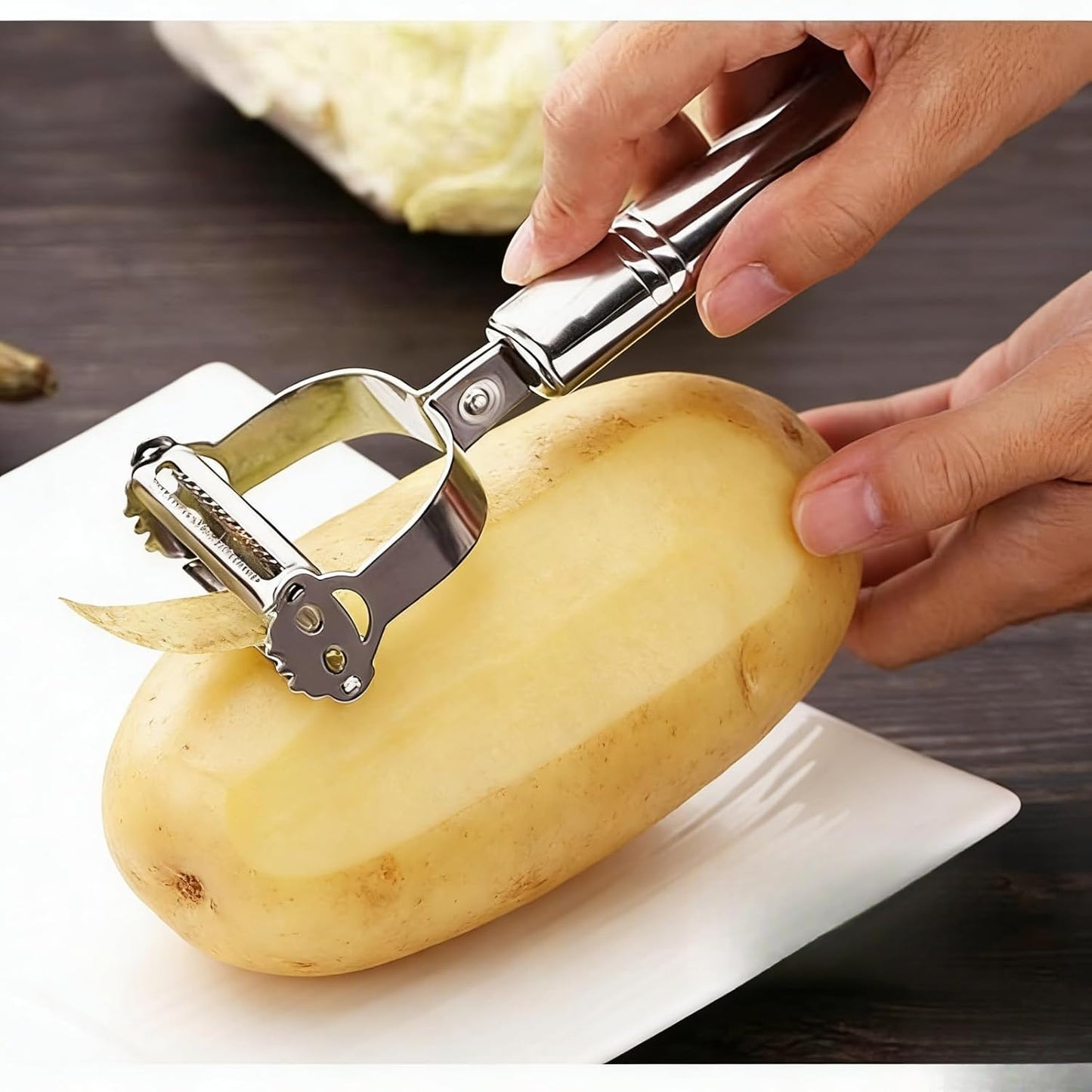 2-Pack Dual Blade Kitchen Peelers, Stainless Steel Y Peeler & Serrated Fruit Peeler Set for Potatoes, Carrots, Tomatoes, Cucumbers, Melons and More