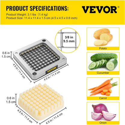 VEVOR Commercial Vegetable Chopper w/ 4 Replacement Blades, Stainless Steel French Fry Cutter Potato Dicer & Fruit Slicer for Restaurants & Home Kitchen
