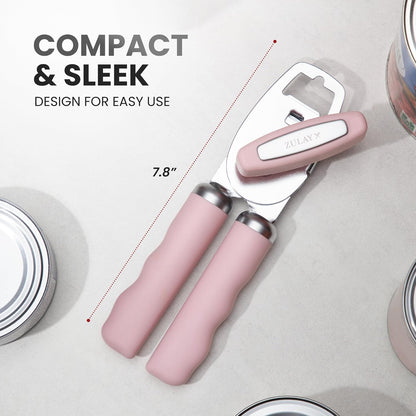 Zulay Kitchen Heavy Duty Stainless Steel Can Opener Manual with Bottle Opener - Rust Proof Manual Can Opener With Turn Knob & Comfy Soft Grip Handles - Black