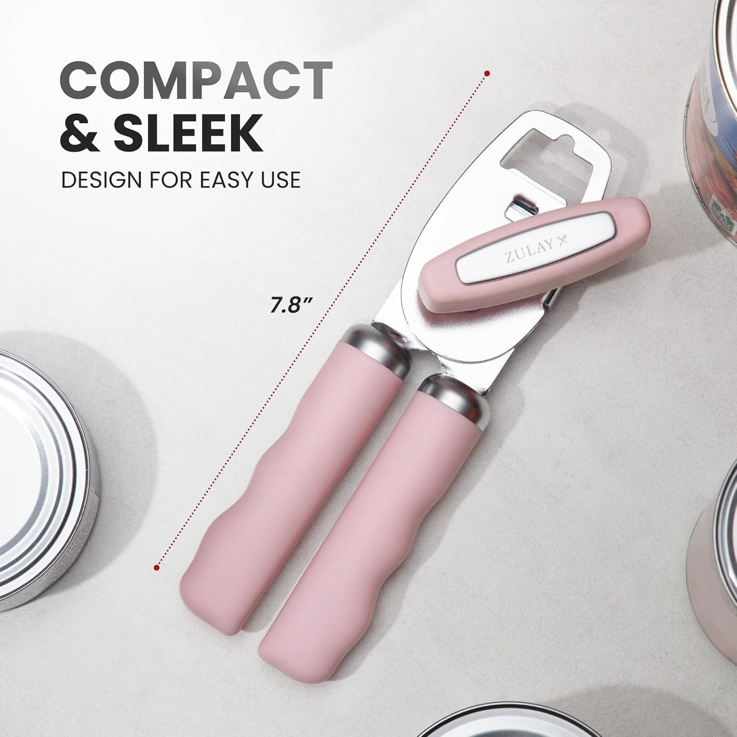 Zulay Kitchen Heavy Duty Stainless Steel Can Opener Manual with Bottle Opener - Rust Proof Manual Can Opener With Turn Knob & Comfy Soft Grip Handles - Cherry Red - Colors A