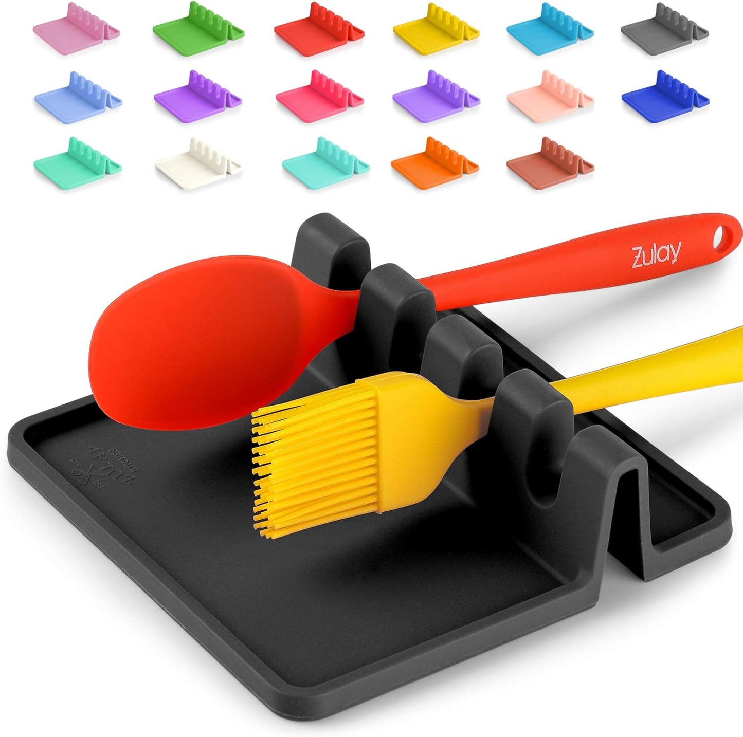 Zulay Kitchen Spoon Rest for Multiple Utensils High Heat-Resistant Silicone Drip Pad, BPA-Free Spoon Holder for Stove Top, Kitchen Gadget Holder for Ladles, Tongs, Cooking Spatula - Makes Great Gift