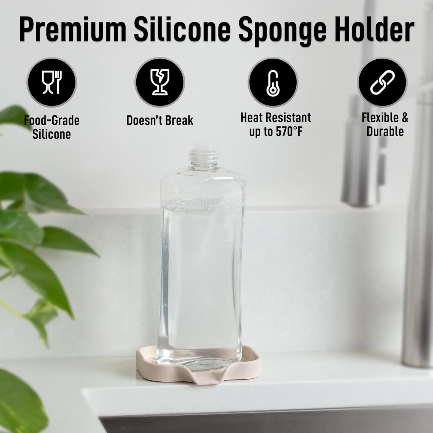Zulay Kitchen (9x3.5in Sponge Holder for Kitchen Sink - Flexible Heavy-duty Multipurpose Sink Caddy - Counter Organizer for Kitchen, Bathroom, Makeup, Trinkets & More! (Grey)