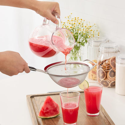 Restaurantware Fine Mesh Strainer Set of 3 Different Sizes with Silicone Handle Stainless Steel Extra Fine Mesh Strainer Heat-Resistant Handle Dishwasher-Safe for Rice, Quinoa, Pasta
