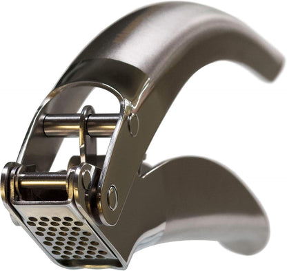 MANNKITCHEN Stainless Steel Garlic Press, Heavy Duty Professional Grade Double Lever-Assisted Garlic Mincer with High Capacity Reservoir - Easy to Clean and Rust Free Garlic Crusher