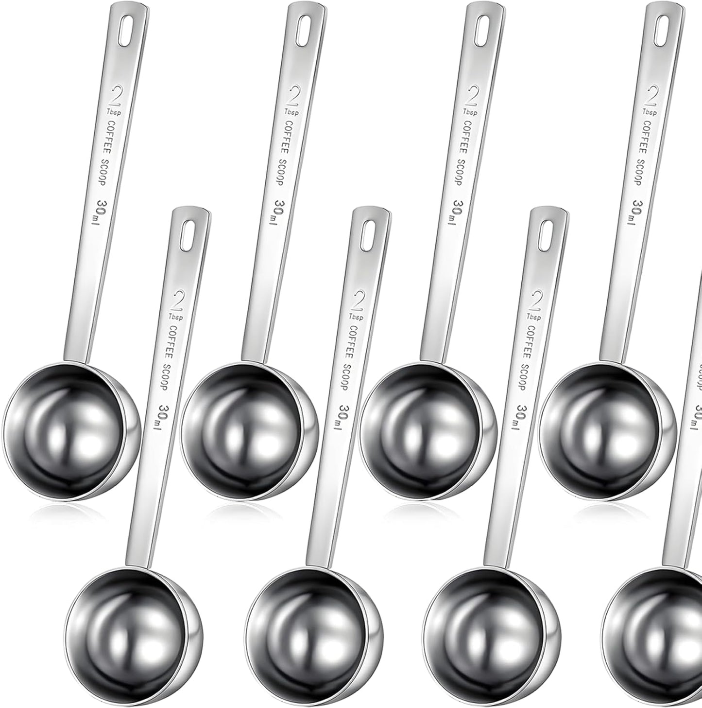 Geiserailie 4 Pcs 2 Tablespoon Scoops with Long Handle, 30 ml Stainless Steel Measuring Spoon for Coffee Milk Fruit Powder, Loose Tea Dry, Spice Jar, Cooking Baking, and Other Dry Goods