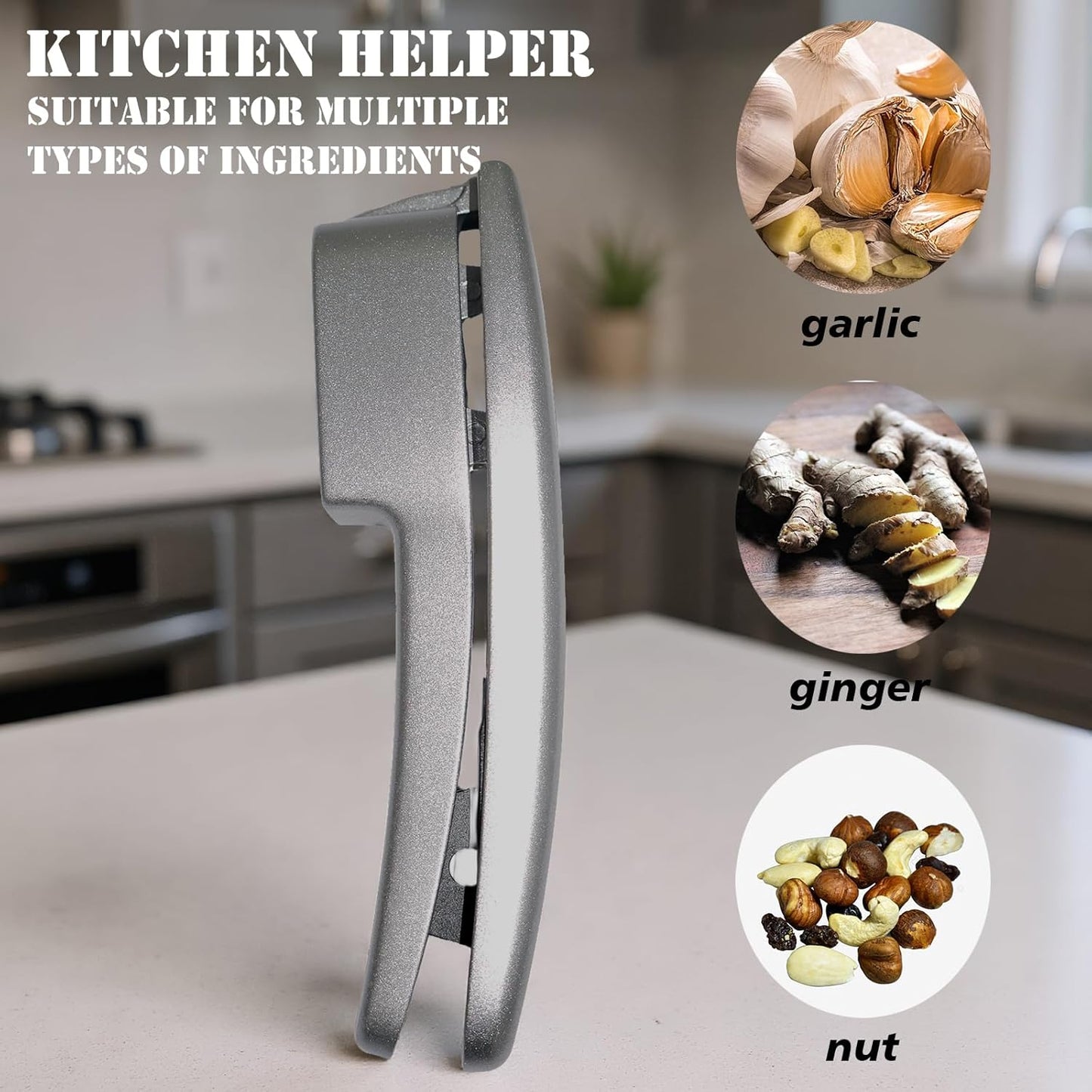 2-in-1 Professional Garlic Press and Peeler Set, Aluminium Press with Built-in Cleaner, Manual Crusher and Mincer for Unpeeled Garlic Cloves,Fast And Portable Garlic Peeler