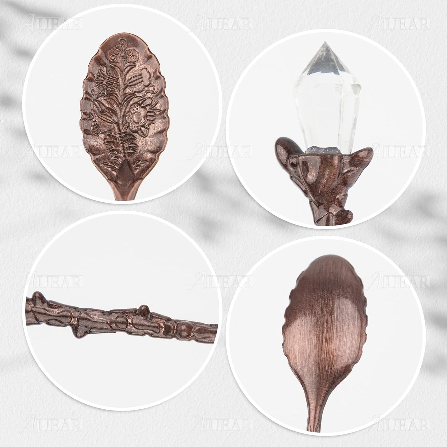 AUEAR, Retro Crystal Antique Alloy Spoon Coffee Tea Dessert Mini Ice Cream Decorative Spoons Set for Home Office (10 Pack)