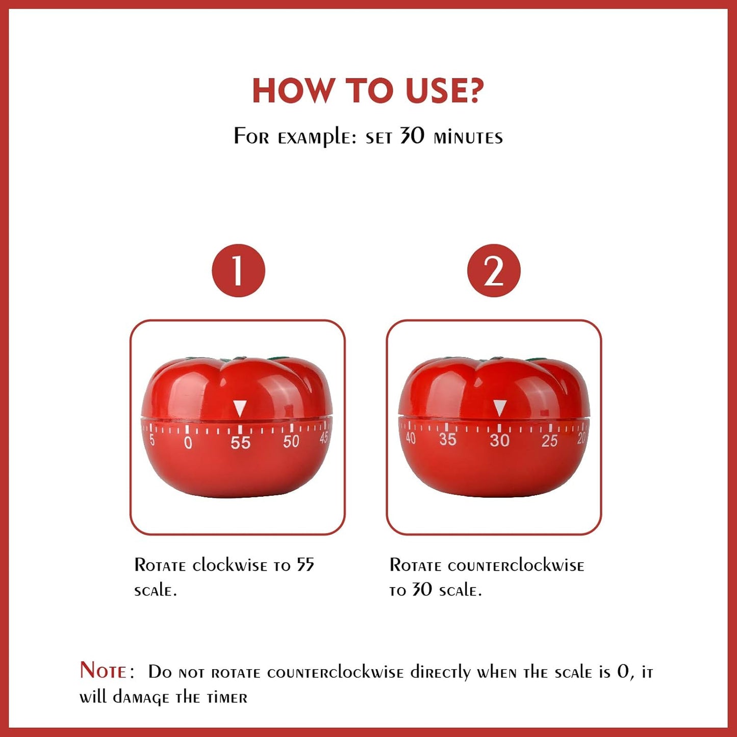 Jayron JR-WG017 Kitchen Cooking Timer Tomato Cartoon Mechanical Countdown Hour Meter for Cooking Homework Baking Learning Body-Building