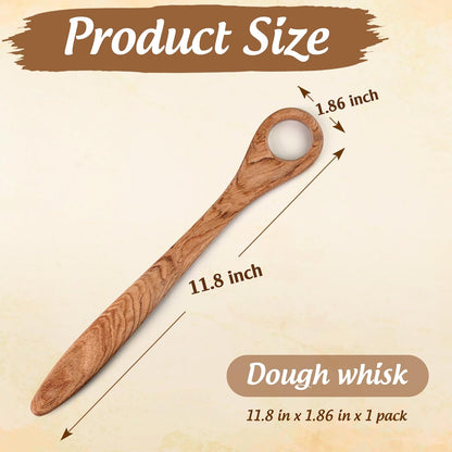 Wooden Danish Dough Whisk, Bread Whisking Tool for Mixing Sourdough, Egg and Flour Mixer Whisk, Traditional Bread Baking Tools and Supplies, Hardwood Cooking Spoons.
