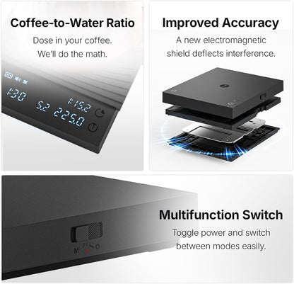 TIMEMORE Coffee Scale Basic 2.0 Electronic Espresso Scale with Water Flow Rate and Timer Function, Free Switching of Ounce/kg Units, Digital Scale for Kitchen/Baking/Cooking, Black