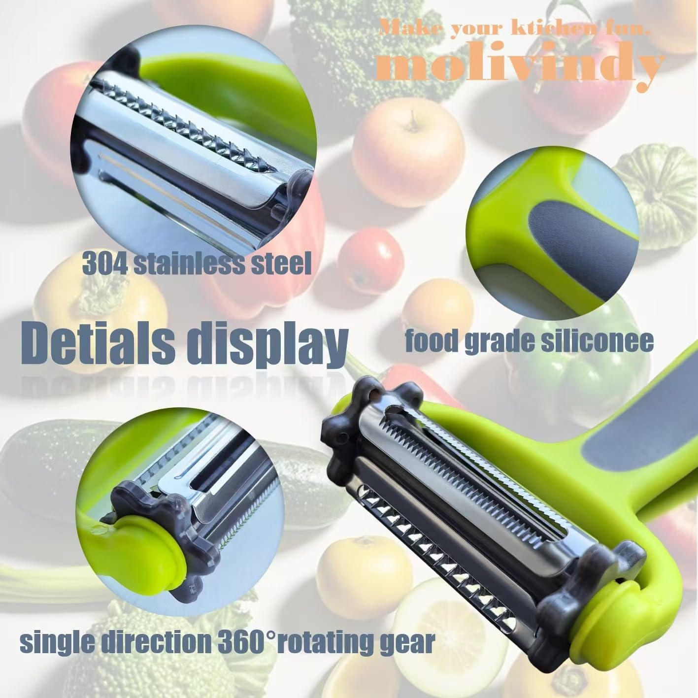 Julienne Peeler, Potato Vegetable Peeler for Kitchen, I and Y Potato Peelers for Apple Fruit Carrot Zucchini Cucumber Veggie, 3 in 1 Blade Spin Design With Julienne Peeler, Anti-Slip Handle