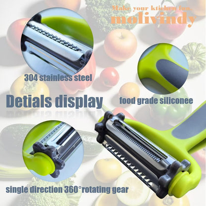 Julienne Peeler, Potato Vegetable Peeler for Kitchen, I and Y Potato Peelers for Apple Fruit Carrot Zucchini Cucumber Veggie, 3 in 1 Blade Spin Design With Julienne Peeler, Anti-Slip Handle