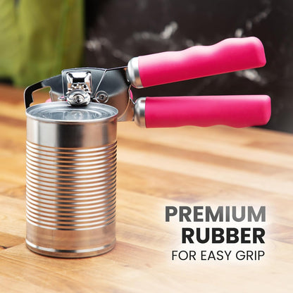 Zulay Kitchen Heavy Duty Stainless Steel Can Opener Manual with Bottle Opener - Rust Proof Manual Can Opener With Turn Knob & Comfy Soft Grip Handles - Black - Colors B
