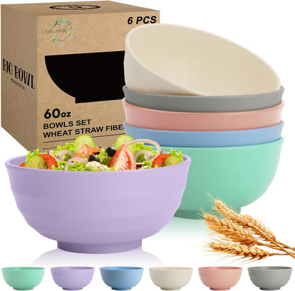 Wheat Straw Bowls Set with Lids, Unbreakable 40 OZ Cereal Bowls Set of 4, Salad Container for Lunch, Microwave & Dishwasher Safe Bowl Set for Kitchen, Picnic, RV, Camping, Multi