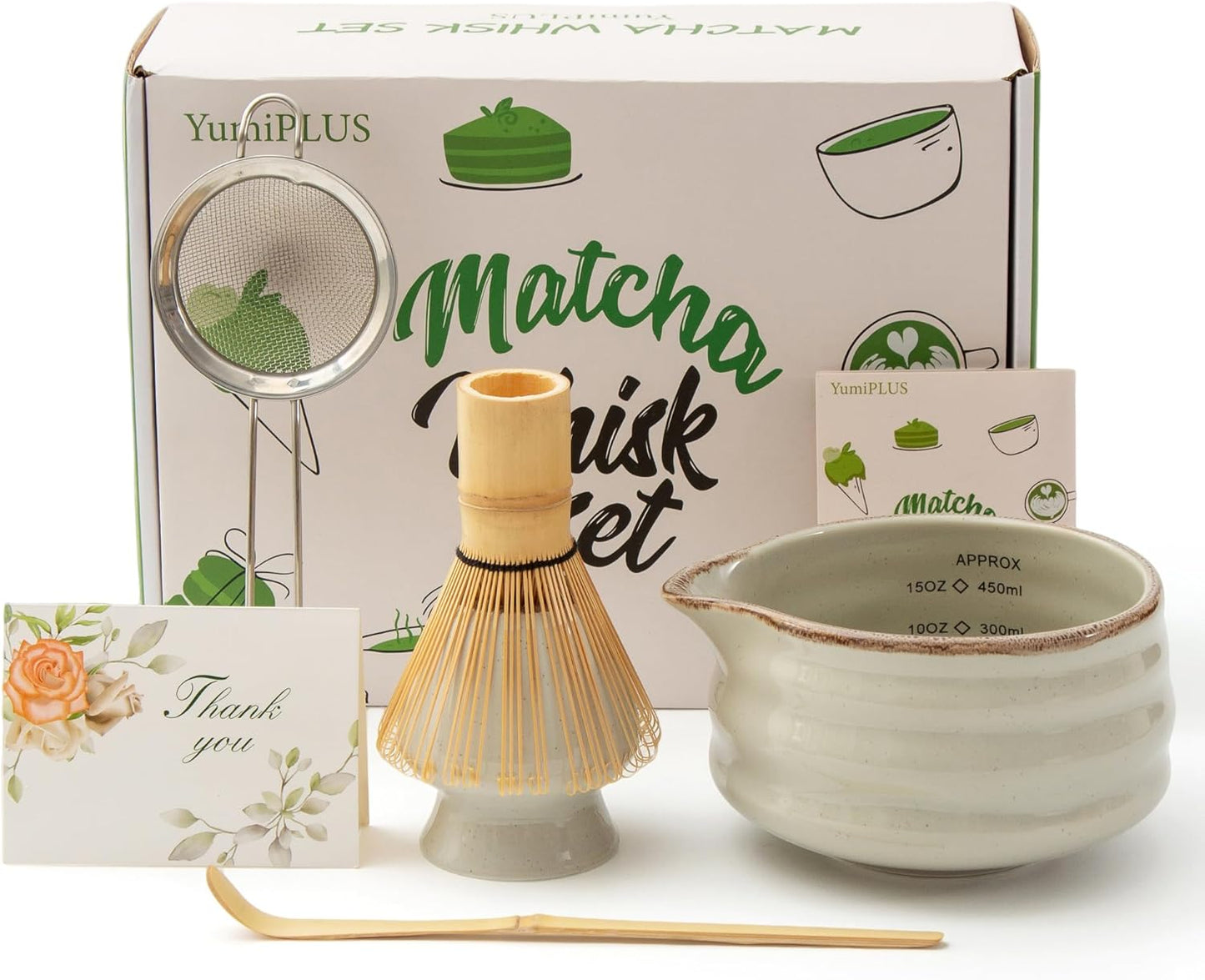 5pcs Premium Matcha Set,Ceramic Bowl with Spout and Bamboo Whisk set, Ceremonical Matcha Kit for breakfast/latte,Tea Starter Making Kit,Unique Matcha Gift set (pink love)
