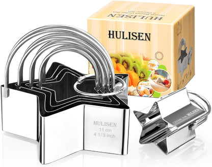 HULISEN Square Biscuit Cutter Set (4 Pieces/Set), Stainless Steel Cookies Cutter with Handle, Professional Baking Dough Tools, Gift Package (Square)