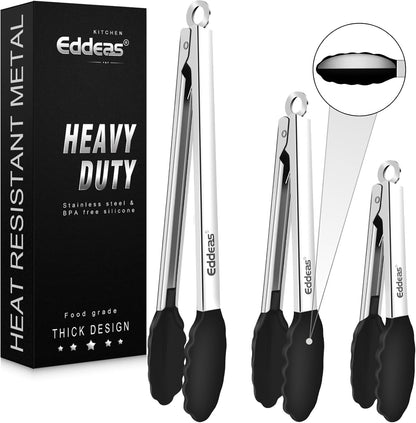 Tongs For Cooking - Heat Resistant 600 Degrees Stainless Steel Kitchen Tong,Heavy Duty Metal Locking Tongs - Perfect for Food,Salad and BBQ set of 3 (7",9" and 12") Dishwasher