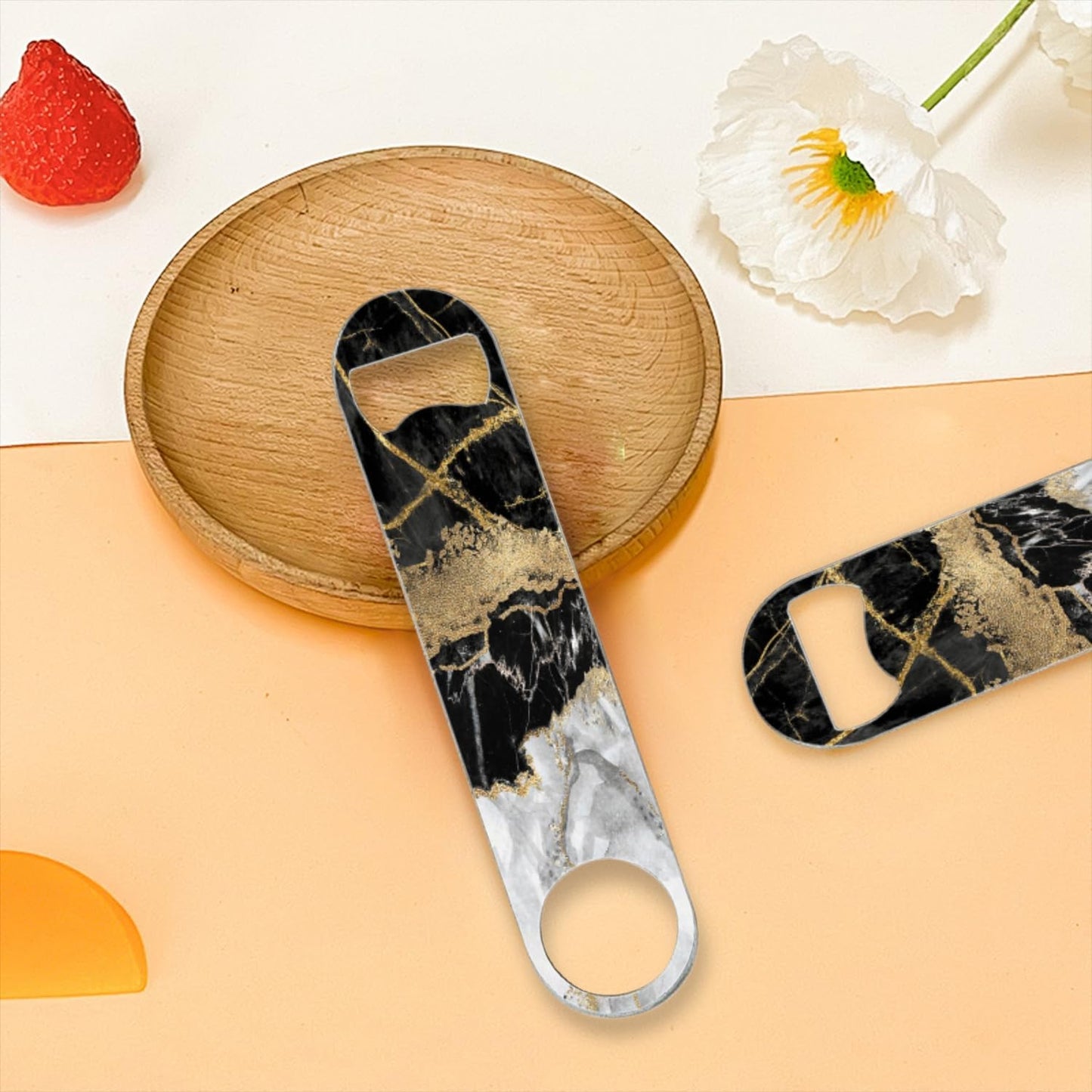 2 PACK Beer Bottle Opener, Stainless Steel Flat Bottle Openers,7 inch Metal Decor,Pink And Gold Marble