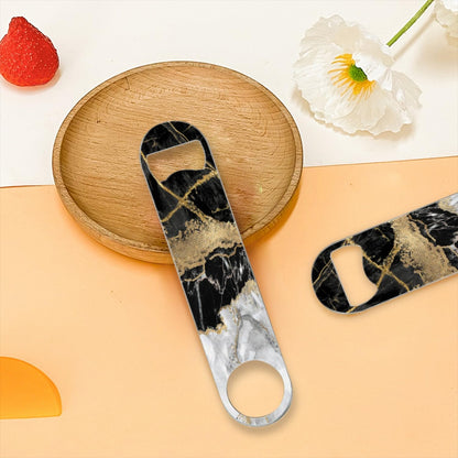 2 PACK Beer Bottle Opener, Stainless Steel Flat Bottle Openers,7 inch Metal Decor,Pink And Gold Marble