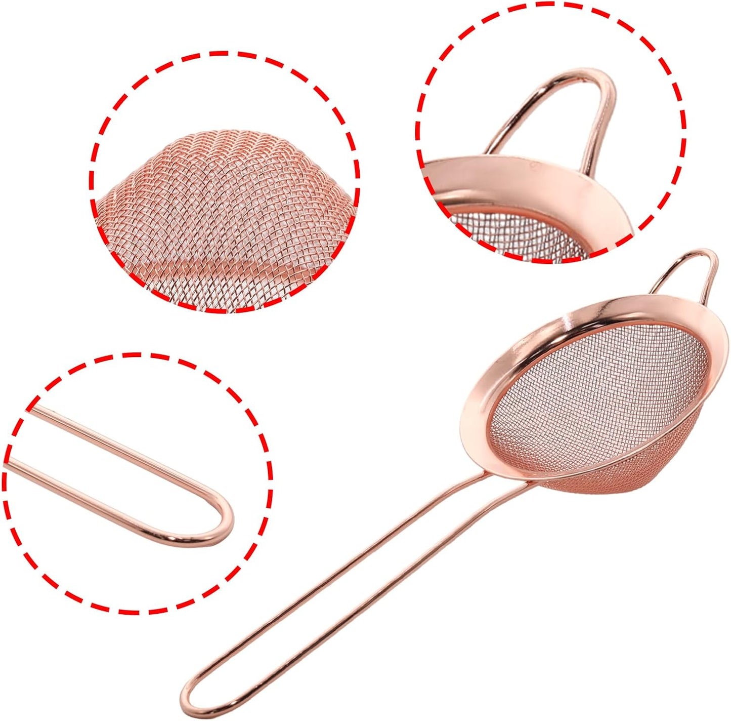 Black Fine Mesh Strainer - 304 Stainless Steel Handheld Sieve, Small Kitchen Filter for Baking, Tea & Cocktail Making(8.3inch)