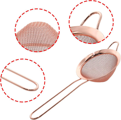 Black Fine Mesh Strainer - 304 Stainless Steel Handheld Sieve, Small Kitchen Filter for Baking, Tea & Cocktail Making(8.3inch)