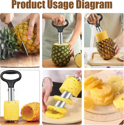 Cook Guy Pineapple Corer and Slicer Set - Includes Reinforced Stainless Steel Pineapple Cutter, Plastic Pineapple Divider - Easy Core Removal and Cutting Tool