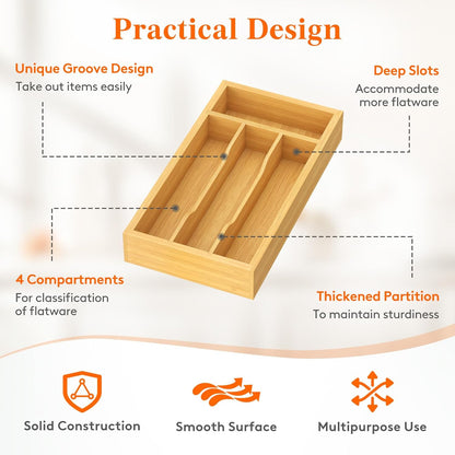 Lifewit Silverware Drawer Organizer, Expandable Utensil Tray for Kitchen, Flatware and Cutlery Holder, Wood Adjustable Storage for Spoons Forks Knives, 13-22x15/ 33-56x38cm, Natural
