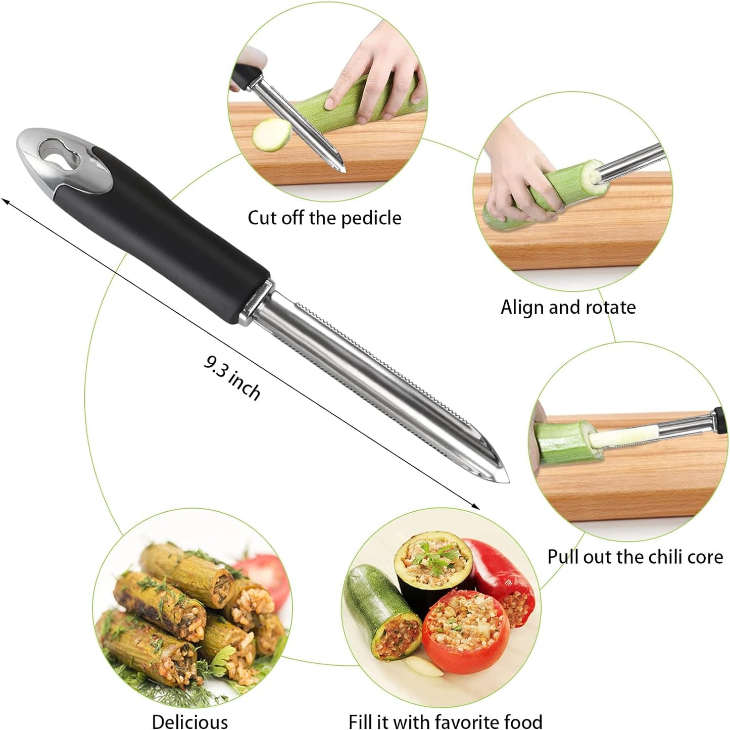Openfly Vegetable Corer Tool, 6 Pcs Stainless Steel Fruit and Vegetable Corer Tools for Home Kitchen Cherry Pear Jujube Zucchini Chili