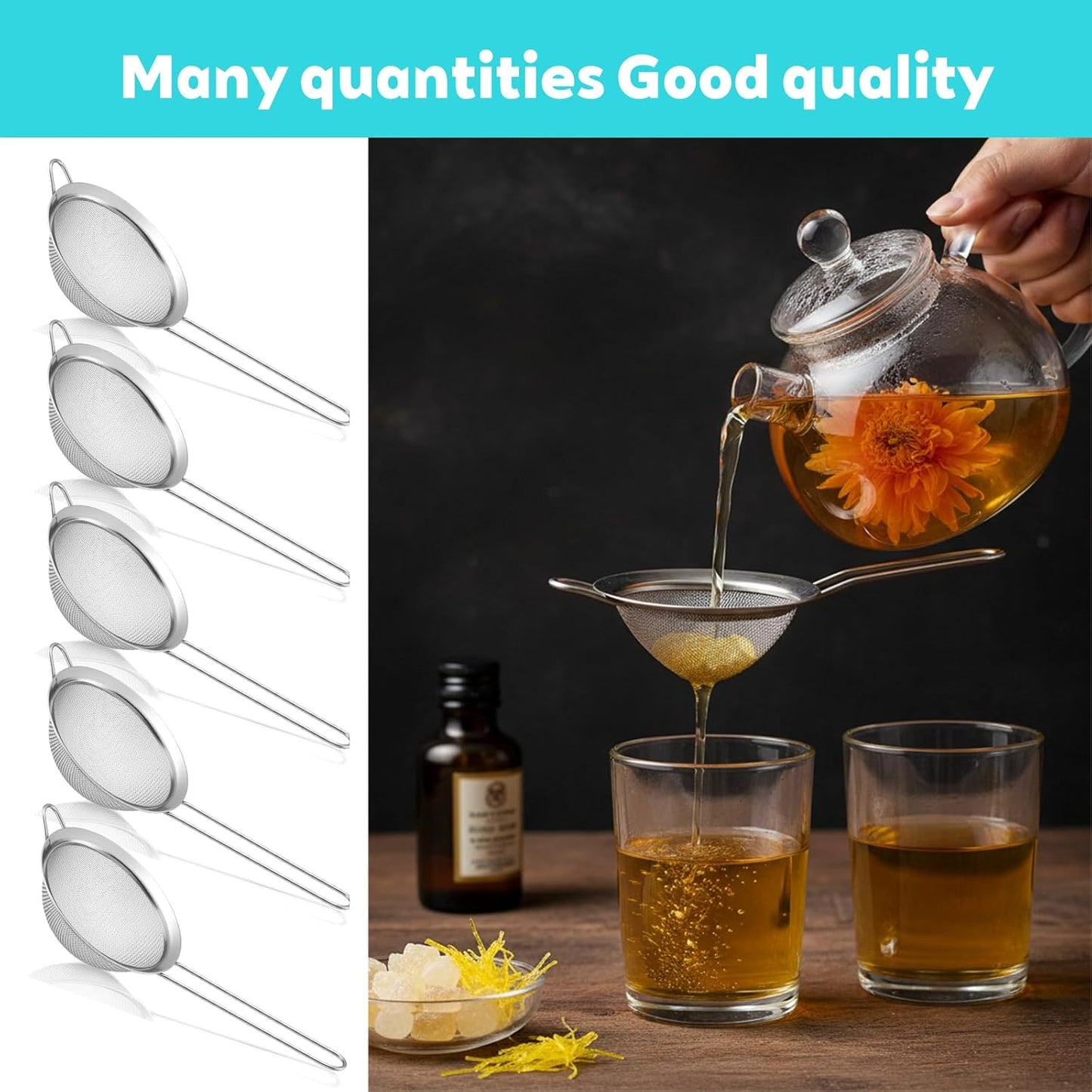 20packs Small Fine Mesh Strainer with Handle 3.3" Stainless Steel Tea Strainers Conical Hand Strainer for Kitchen Juice, Bar Cocktail, Cafe Tea, Coffee Drinks (Silver)