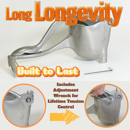 Lemon Squeezer, Heavy Duty Aluminum Manual Juicer, Extended Handle Hand Press Citrus Juicer, Non-Slip Base, Large Capacity for Orange, Lime, Pomegranate