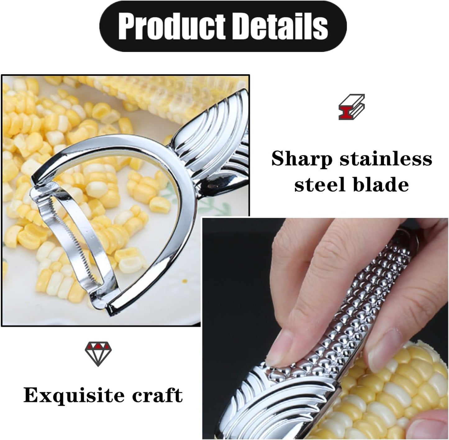 1 Pcs Corn Peeler Sturdy Alloy Corn Cob Peeler with Anti-skid Handle ＆ Stainless Steel Blade for Kitchen Tool