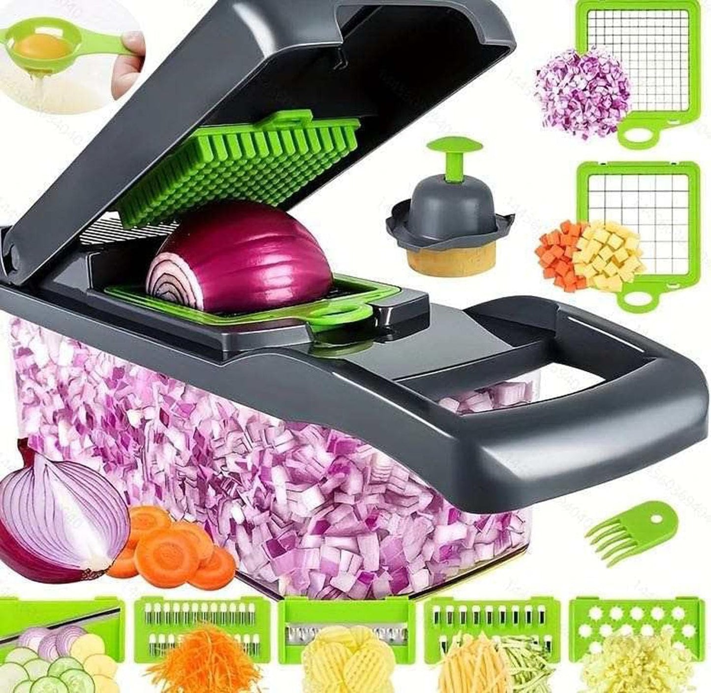 Vegetable Chopper, Pro Onion Chopper Multifunctional 16-in-1 Food Slicer, Premium Copper-Infused Vegetable Cutter with 12 Stainless Steel Blades, Manual Dicer & Bread Slicer