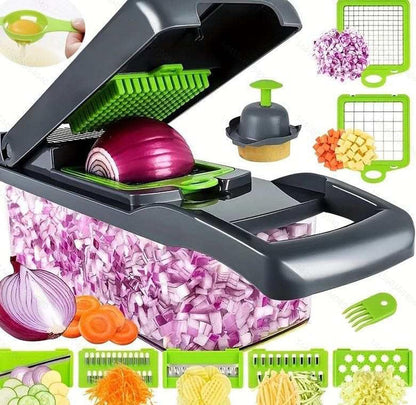 Vegetable Chopper, Pro Onion Chopper Multifunctional 16-in-1 Food Slicer, Premium Copper-Infused Vegetable Cutter with 12 Stainless Steel Blades, Manual Dicer & Bread Slicer
