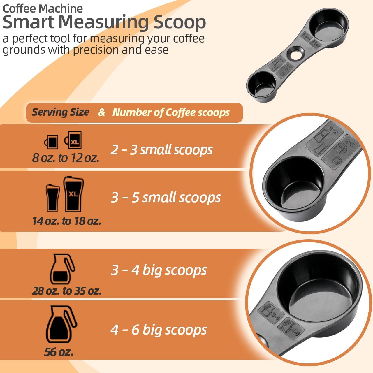 Smart Coffee Scoop Spoon for Ninja - CF090 CF091 CF092 CF097 Cuisinart Mr. Coffee Keurig K-Cup Coffee Bar Maker - Double Sided Measuring Scoop Spoon - Perfectly Measured Coffee Every Time