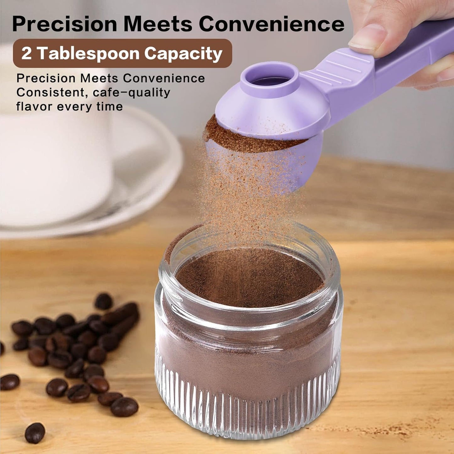 2-in-1 Coffee Scoop with Funnel, 2 Teaspoon Measuring Spoon for Reusable K Cups, Ground Coffee, Protein Powder & Tea, Mess-Free Plastic Design (Pink)