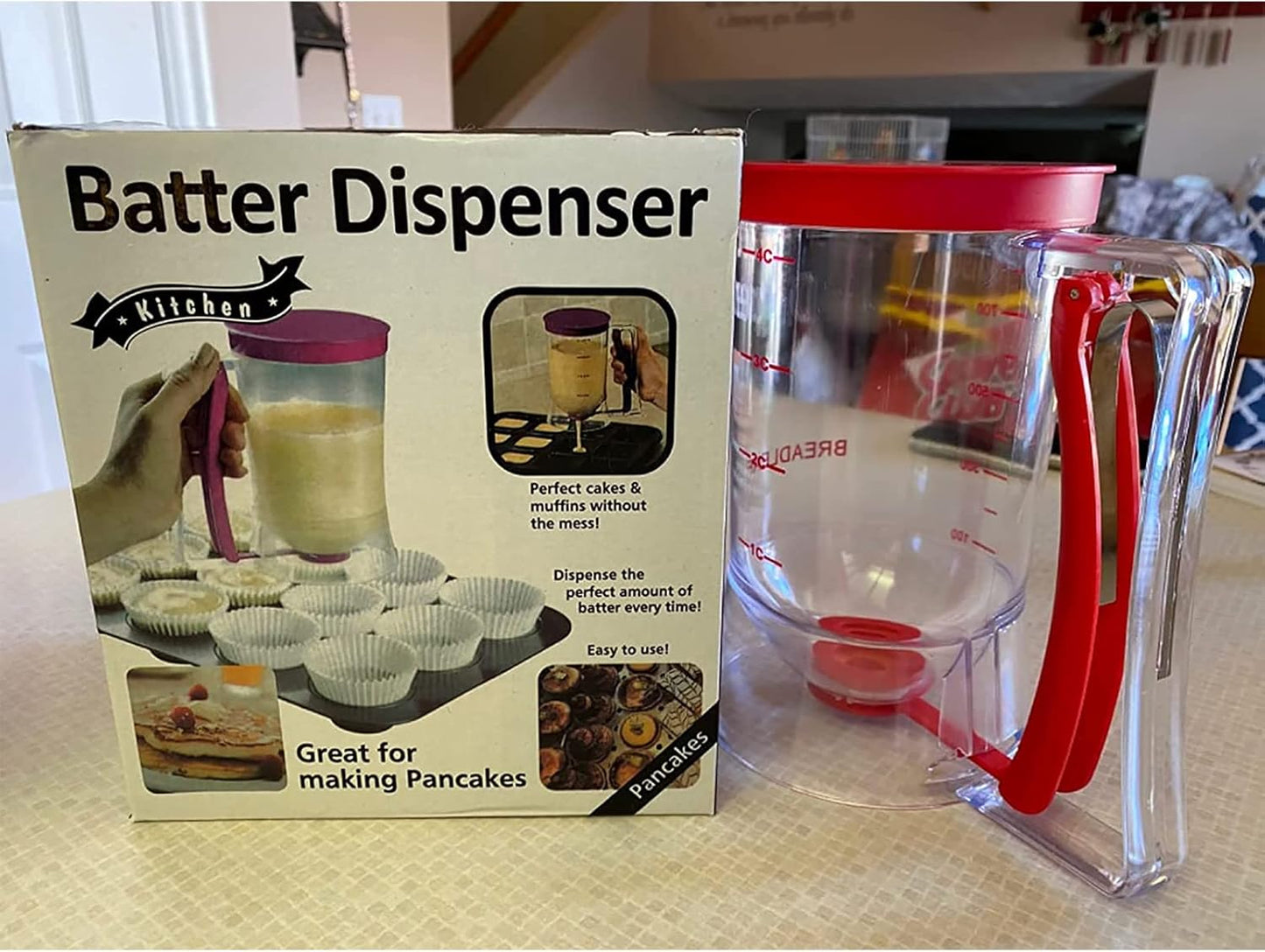 Batter Dispenser with Squeeze Handle For Cupcake, Waffle, Pastry, Pancake, Cookie, Cake, Batter Cream Separator Cup Measuring Baking Tool