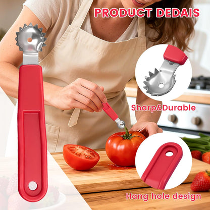 5 Pcs Tomato Corer Tool Strawberry Huller Stem Remover, Handle with hole, Stainless Steel, Fruit Corer Tool for Tomato Strawberry (Red+White)