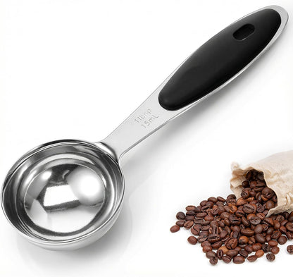 1PCS 1 Tbsp(3tsp, 15ml, 1/2oz), Tablespoon Measuring Spoons Coffee Scoop With Black Silicone Grip, Stainless Steel Measure for Coffee Pet Food Grains Dry Goods, Short Handle Fits Into
