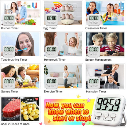 Antonki 2 Pack Digital Timer for Kids, Magnetic Countdown Kitchen Timers for Cooking, Egg, Classroom, Teacher, Exercise, Study, Oven - Battery Included