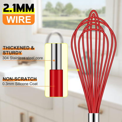 HOTEC 4 Pieces Silicone Whisks Set, Wire Balloon Whisks for cooking Egg Beater, Non-slip Handle Whisk for Non-stick Cookware Perfect for Cooking, Stirring, Beating and Blending (Multicolor)