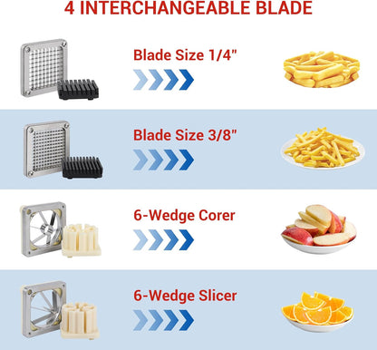 GarveeHome Commercial French Fry Cutter Vegetable Fruit Chopper with 4 Replacement Blades Stainless Steel Vegetable Dicer Fruit Slicer for Onion Potato Carrot Tomato