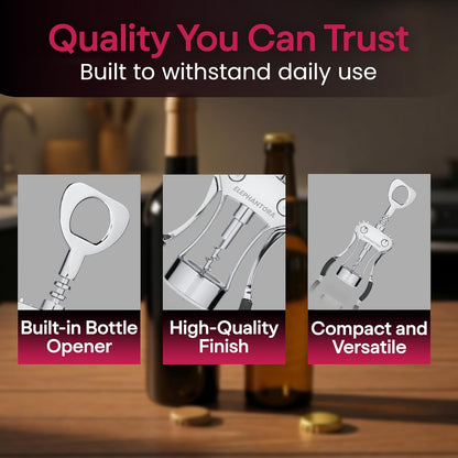 Wine Opener with Built-in Bottle Opener,Wing Corkscrew,Heavy Duty Screw, Sturdy Lever Mechanism, Ergonomic Handles, Premium Quality