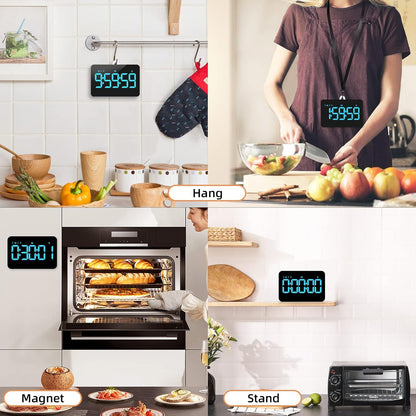 Rechargeable Digital Kitchen Timer for Cooking, Magnetic Timers with Countdown/up, Kids Timer with 5”LED Display 3 Brightness 4 Volume Adjustable for Classroom/Office/Home/Work/Study/Fitness/Game