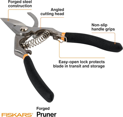 Fiskars Bypass Pruning Shears, 5/8" Cut Capacity Gardening Scissors, Self-Cleaning Sap Groove Prevents Sticking, Non-Slip Grip for Cutting Stems & Branches, Sharp Steel Blades w/ Low-Friction Coating