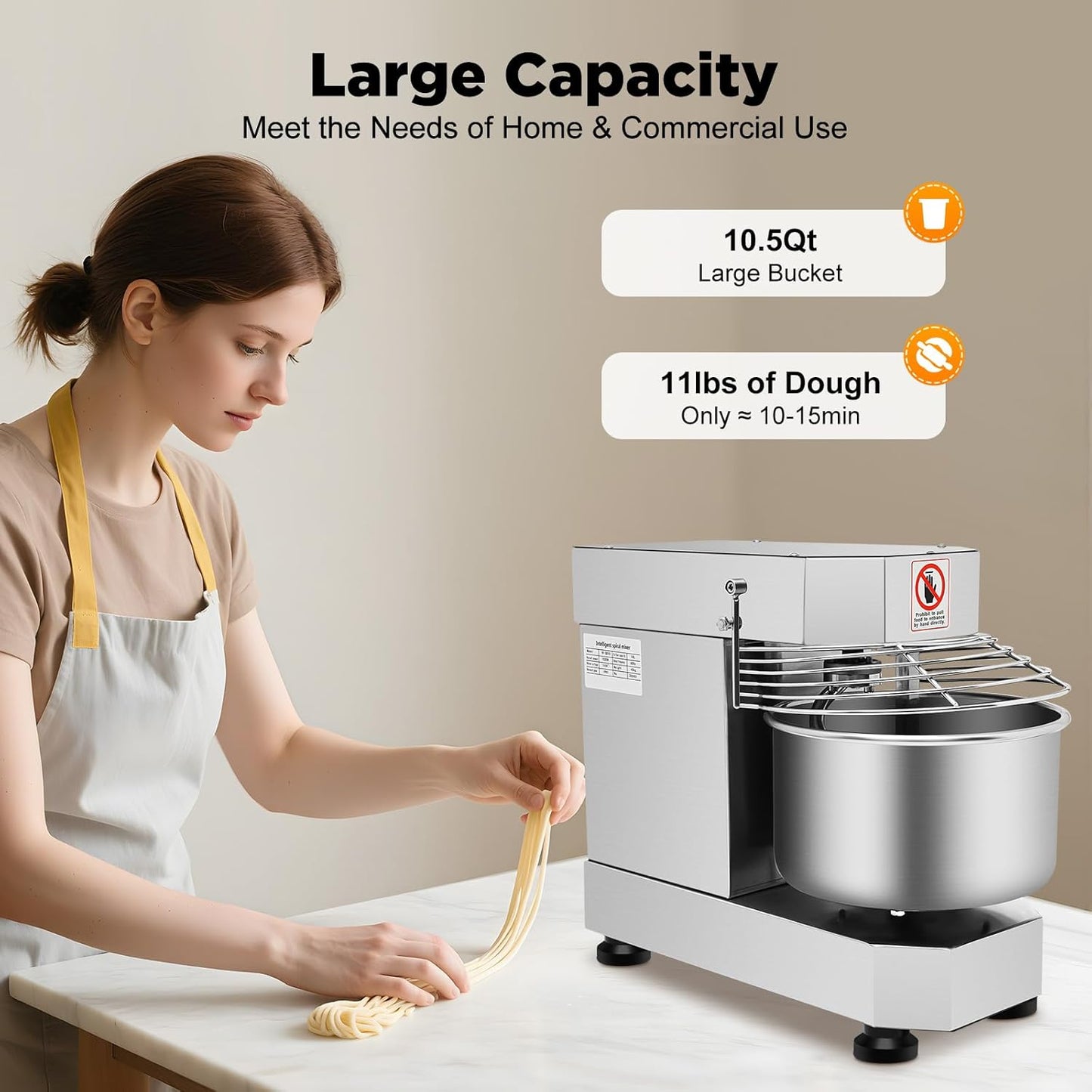 Commercial Dough Mixer 12Qt 750W Electric Dough Kneading Machine, 2-Speed Food Mixer with Stainless Steel Bowl for Pizza Dough, Bakery, Pastry, Cream Whipping, Jam Stirring, Restaurant & Home Kitchen