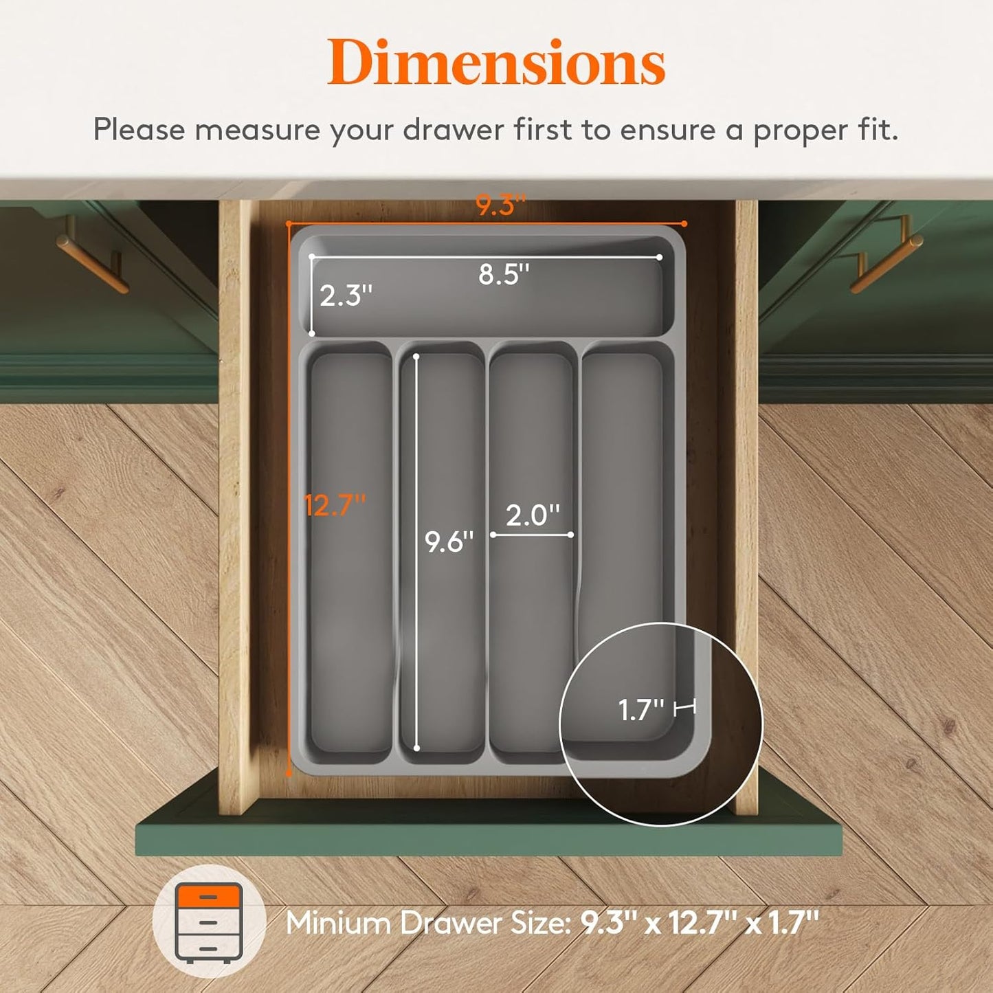 Lifewit Silverware Organizer with Lid, Covered Utensil Tray for Kitchen Drawer and Countertop, Plastic Cutlery and Flatware Storage Box for Spoons Forks Knives Holder Case, 12.6x11.8", Gray